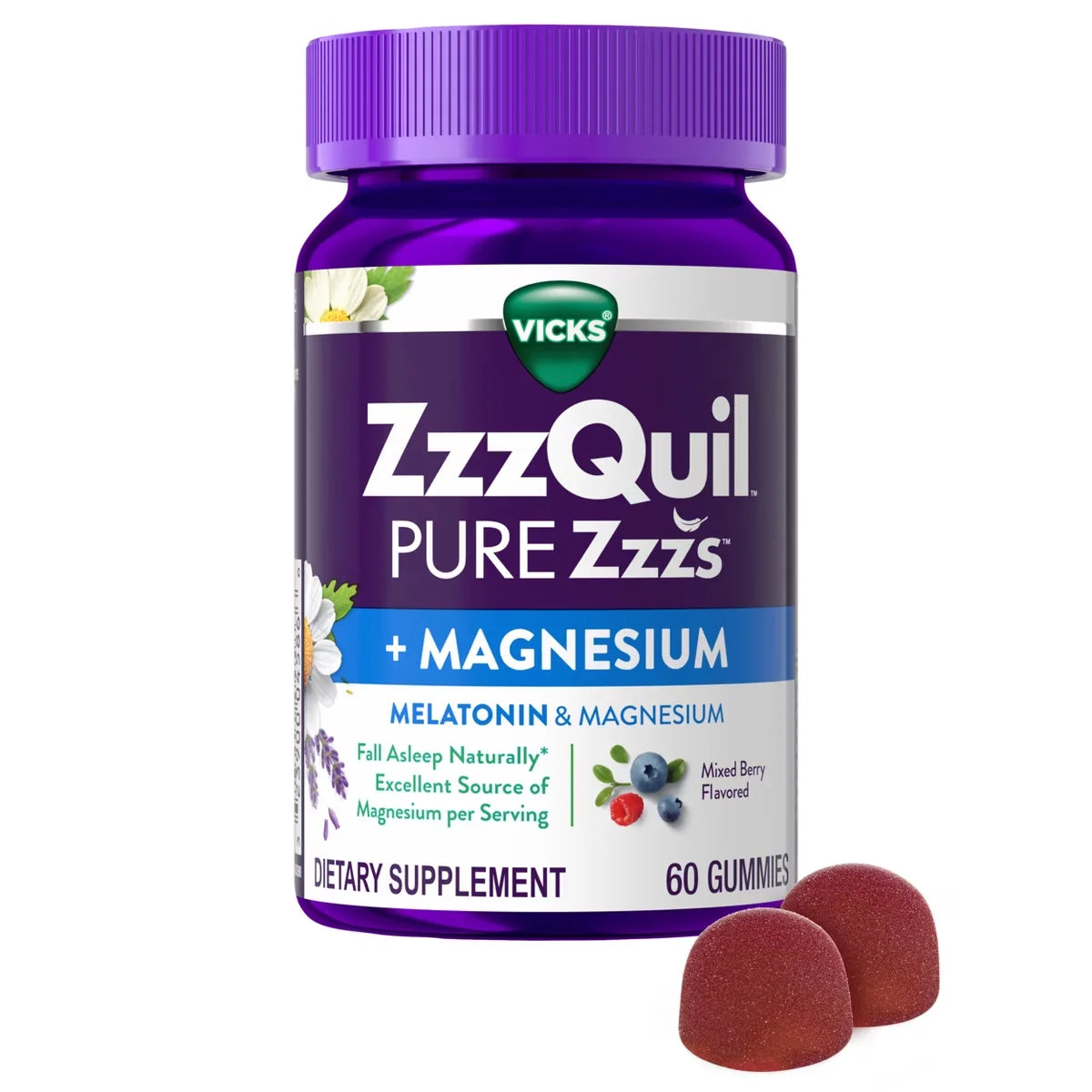 ZzzQuil Pure Zzzs + Magnesium Gummies - Mixed Berry - Melatonin - 60ct