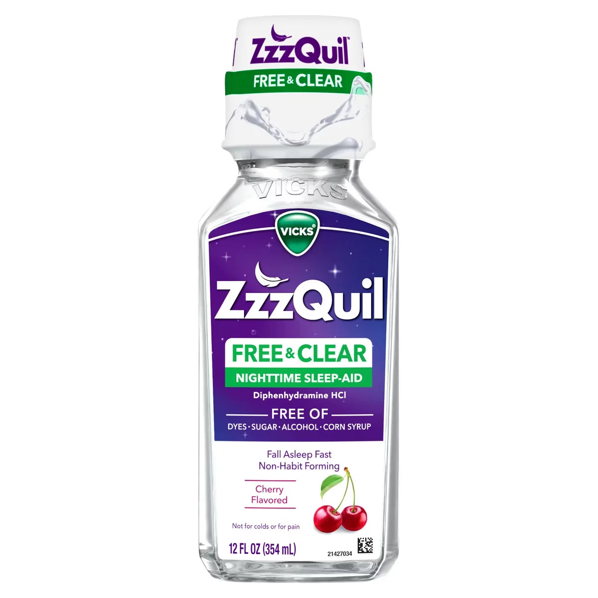 ZzzQuil Free & Clear Liquid - Cherry - Diphenhydramine - 12 fl oz